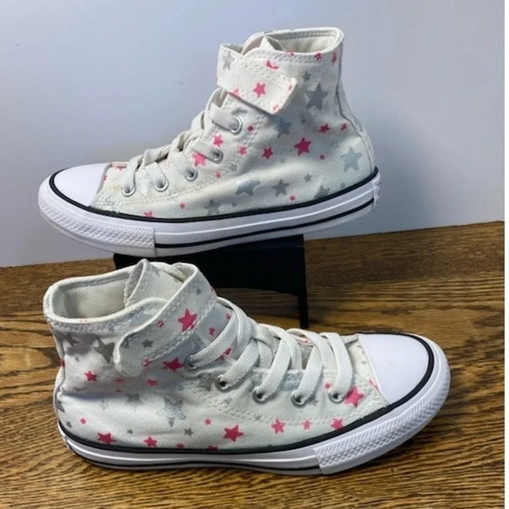 Converse Chuck Taylor All Star High Top Star Print White Pink Silver Youth 1